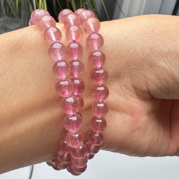 Strawberry Quartz Multi-Wrap Bracelet – Natural Crystal Healing Beads - Picture 4 of 5